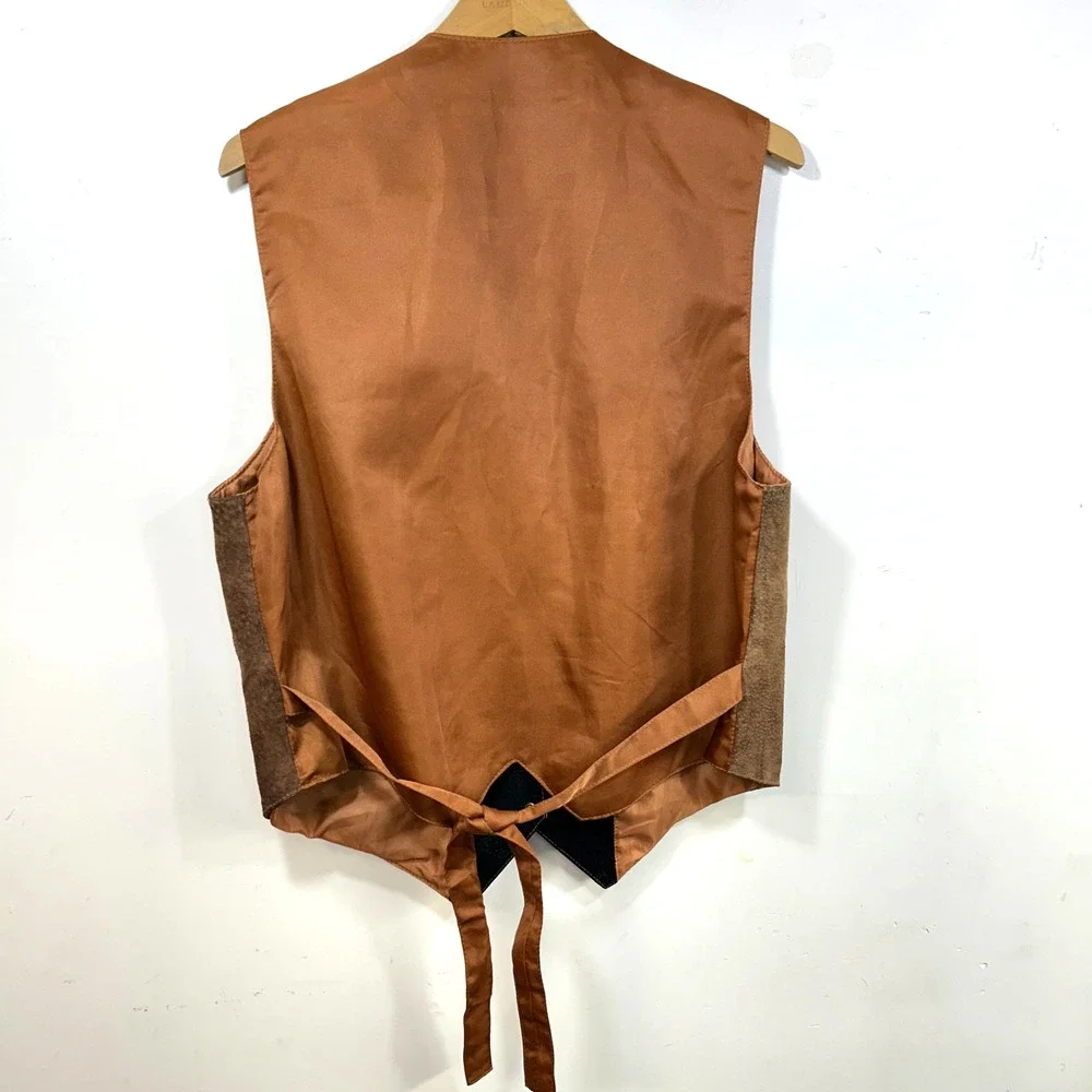 Y2K Vtg Suede Vest Mens L Womens XL Leather Colorblock Western Cowboy Cowgirl